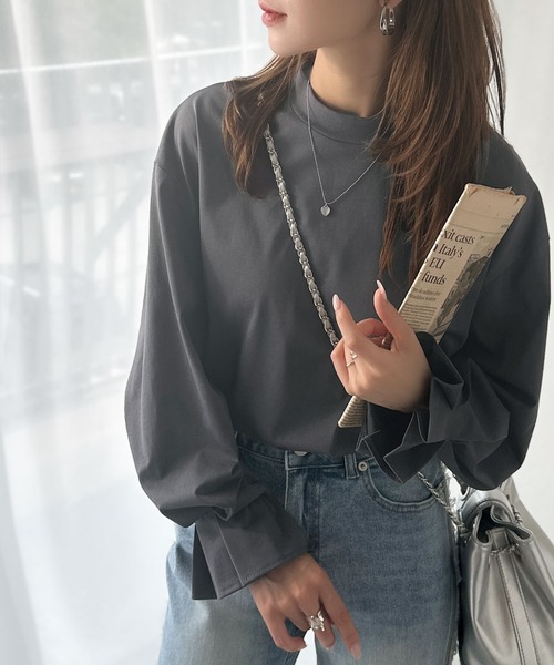 tシャツ ひとさじの甘さ。微光沢仕立て、シルケット加工ハイネックキャンディスリーブTシャツ（長袖） レディース | classicalelf | 20