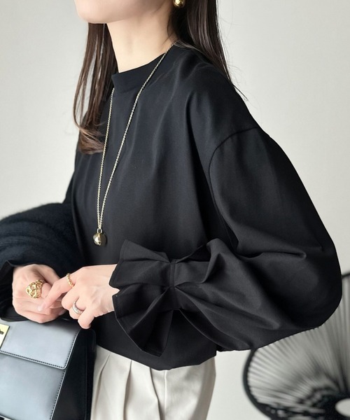 tシャツ ひとさじの甘さ。微光沢仕立て、シルケット加工ハイネックキャンディスリーブTシャツ（長袖） レディース | classicalelf | 14