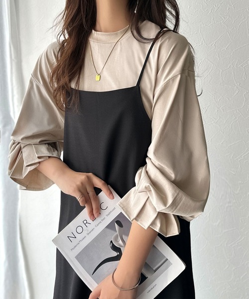 tシャツ ひとさじの甘さ。微光沢仕立て、シルケット加工ハイネックキャンディスリーブTシャツ（長袖） レディース | classicalelf | 24