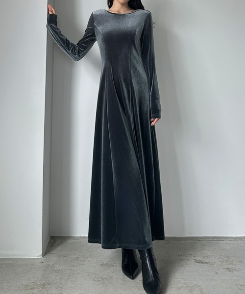 Louere（ルエレ） ワンピース 前後2wayベロアセミフレアワンピース