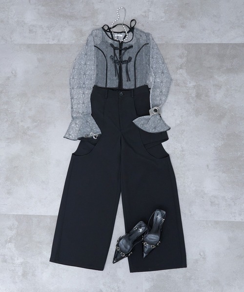 ブラウス シャツ パイピングレースチャイナブラウス レディース Ellno de Mavie ブラウス シャツ パイピングレースチャイナ