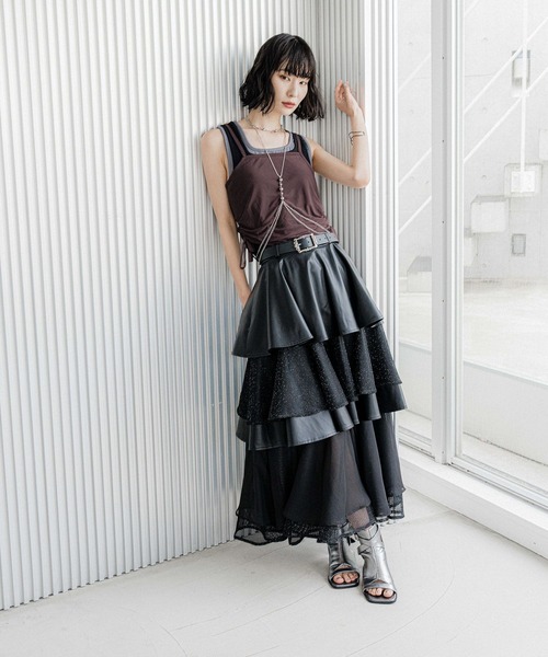HARE スカート HARE スカート フェイクレザーシアーティアードスカート(HARE