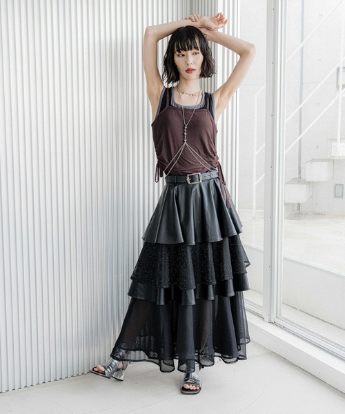 HARE スカート フェイクレザーシアーティアードスカート(HARE