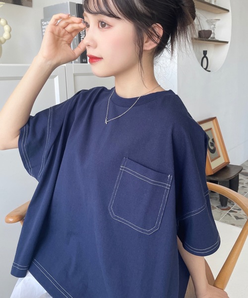 「moment+」 半袖カットソー M チャコールグレー レディース
