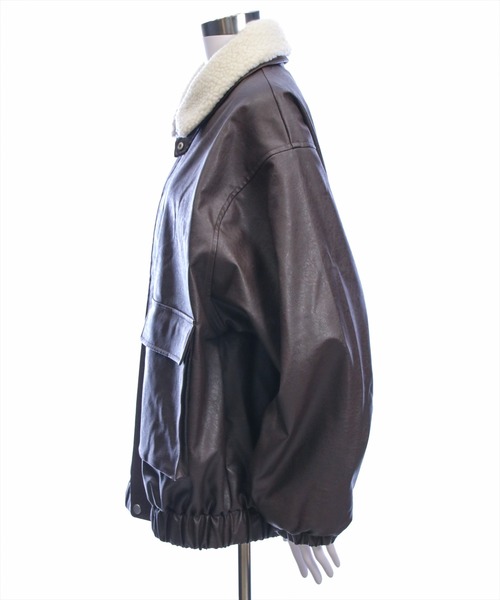 clear コート アウター ボア付きレザーロング丈ブルゾン「大人