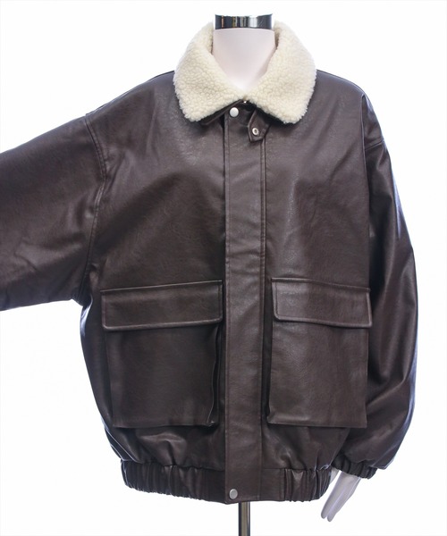 clear ブルゾン アウター ボア付きレザーロング丈ブルゾン「大人