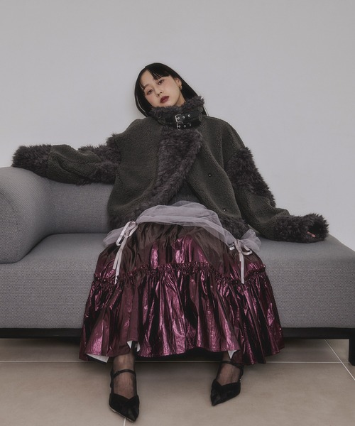Yukko×Ezick Asymmetry tieredベロアキルトスカート Ezick（エジック）の「【 Yukko × Ezick 】Asymmetry tiered ベロア