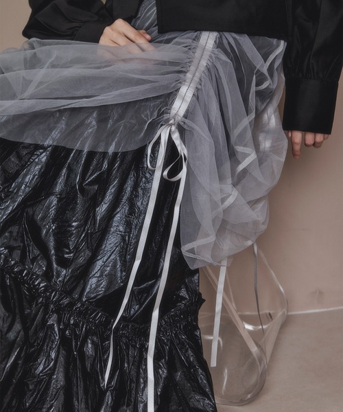 【Ezick】 完売品 新品✨️ メタリック 2way ジャンパースカート Ezick ロング スカート 2way tulle layered メタリックティアード
