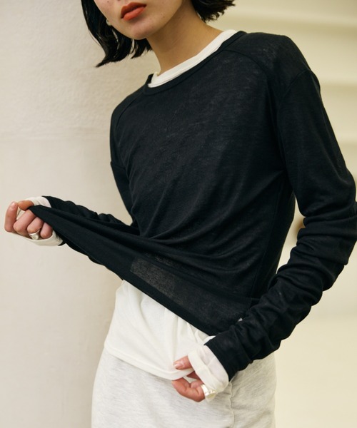 AIC. tシャツ シアーリブ切り替えロンティー レディース : ZOZOTOWN