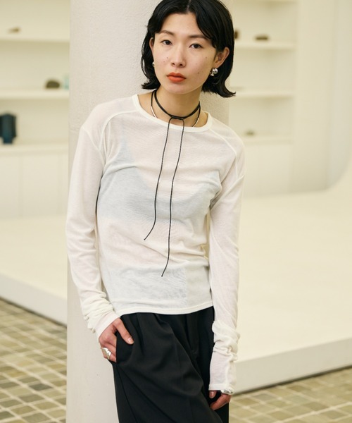AIC. tシャツ シアーリブ切り替えロンティー レディース : ZOZOTOWN