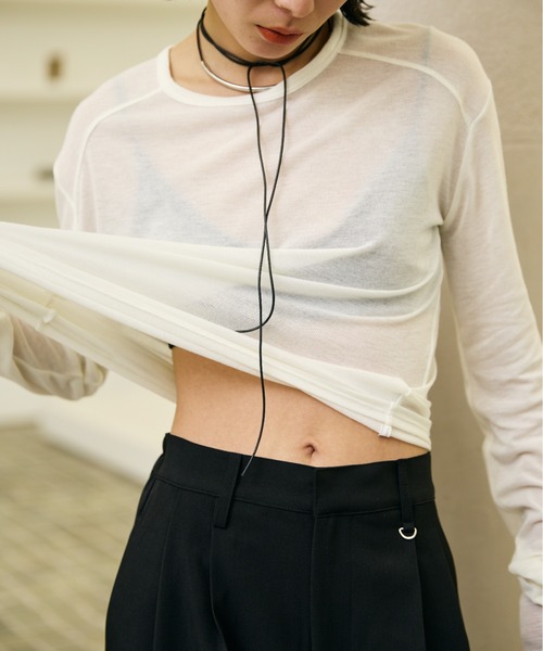 AIC. tシャツ シアーリブ切り替えロンティー レディース : ZOZOTOWN