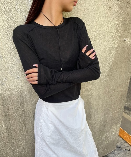 美品＊YVES SAINT LAURENT＊シアー リブ 異素材 切替 長袖 AIC. tシャツ シアーリブ切り替えロンティー レディース : ZOZOTOWN