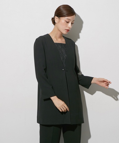 セットアップ 日本製生地使用レースインナードッキングロング