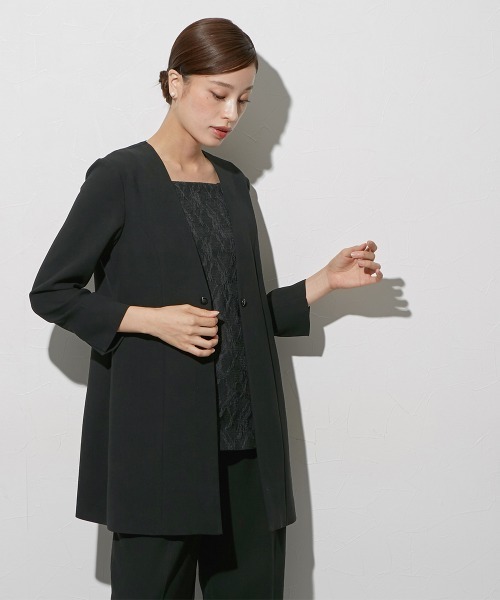 セットアップ 日本製生地使用レースインナードッキングロング