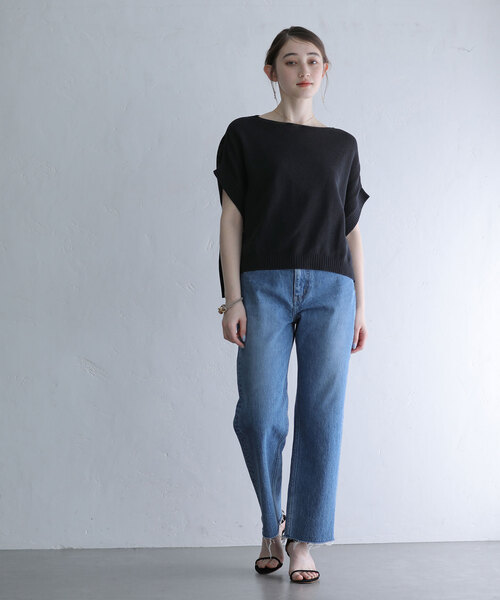 「La TOTALITE」 半袖ニット FREE ブラック レディース_画像2