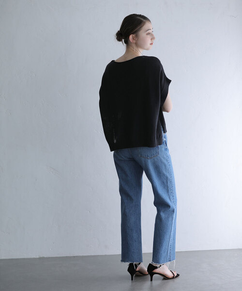 「La TOTALITE」 半袖ニット FREE ブラック レディース_画像4