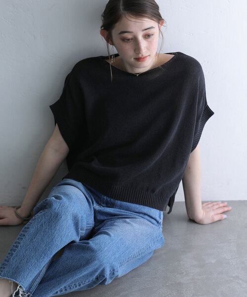 「La TOTALITE」 半袖ニット FREE ブラック レディース_画像9