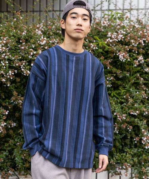 niko and…（ニコアンド） tシャツ 起毛ストライププルオーバー メンズ