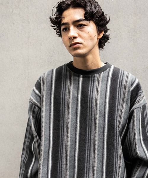 niko and…（ニコアンド） tシャツ 起毛ストライププルオーバー メンズ
