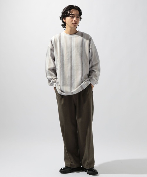 niko and…（ニコアンド） tシャツ 起毛ストライププルオーバー メンズ