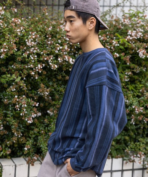 niko and…（ニコアンド） tシャツ 起毛ストライププルオーバー メンズ