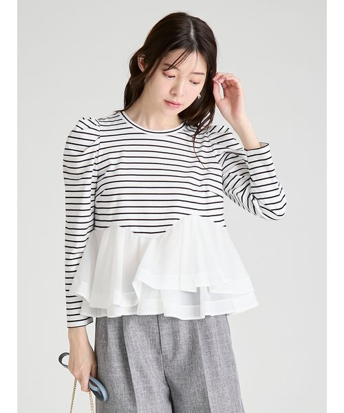 CELFORD ホワイトペプラムトップス CELFORD（セルフォード） tシャツ ペプラムドッキングカットトップス