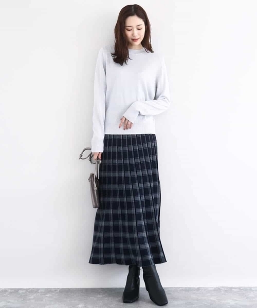 MK ミッシェルクラン（MK MICHEL  ）/【HOLIDAY/こなれSETUP/洗える】チェック柄プリーツニットスカート MK MICHEL KLEIN（エムケー ミッシェルクラン） スカート チェック柄