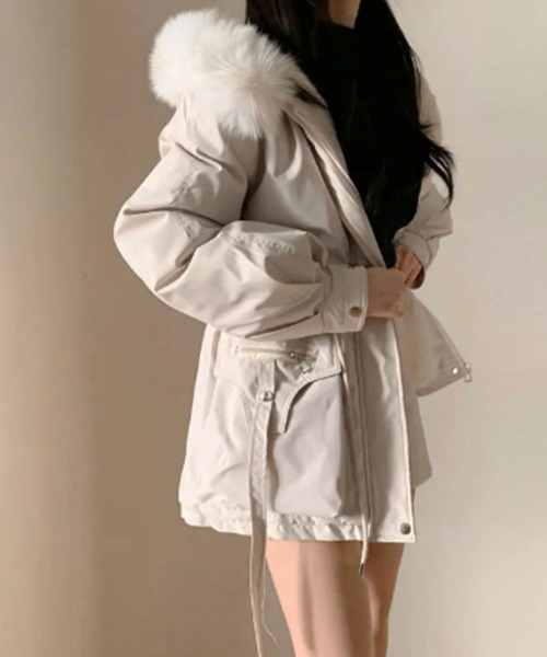 ダウンコート ダウンジャケット ファー付 ドロスト レディース