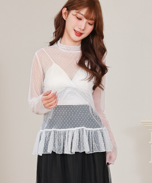 Lace Ladies（レースレディース） ドット柄 シアー ハイネック 裾