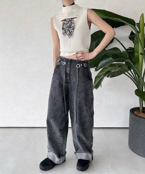 「musubore」 デニムパンツ FREE グレー レディース_画像2