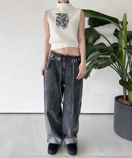 「musubore」 デニムパンツ FREE グレー レディース_画像3