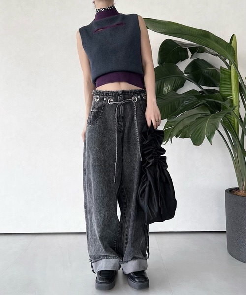 「musubore」 デニムパンツ FREE グレー レディース_画像4