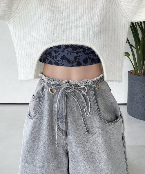 「musubore」 デニムパンツ FREE グレー レディース_画像8