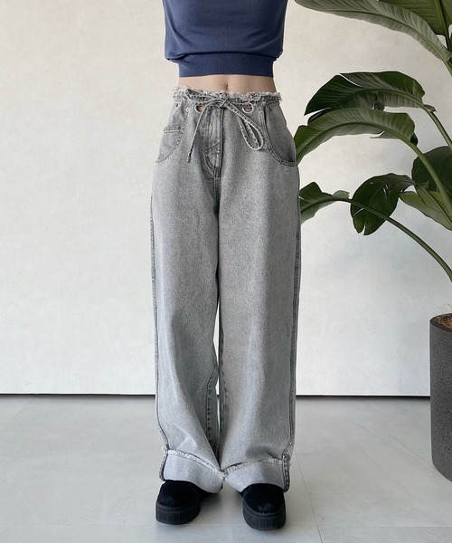 「musubore」 デニムパンツ FREE グレー レディース_画像9