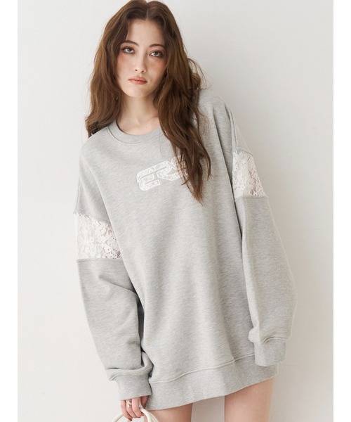 トレーナー スウェット レースEmbroideryスウェットトップス レディース