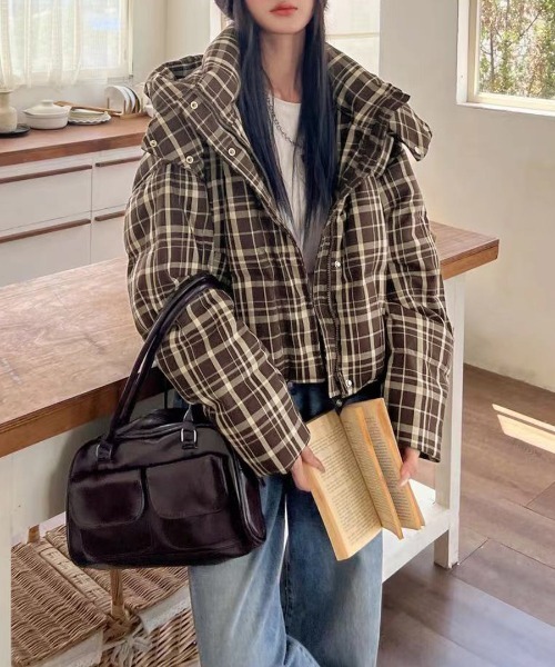 REMUR ダウンコート ダウンジャケット チェック柄中綿ジャケット