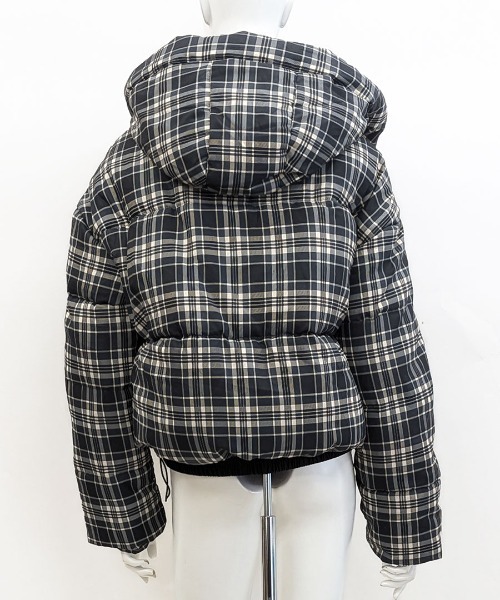 ダウンジャケット ブラック・チェック柄 REMUR ダウンコート ダウンジャケット チェック柄中綿ジャケット
