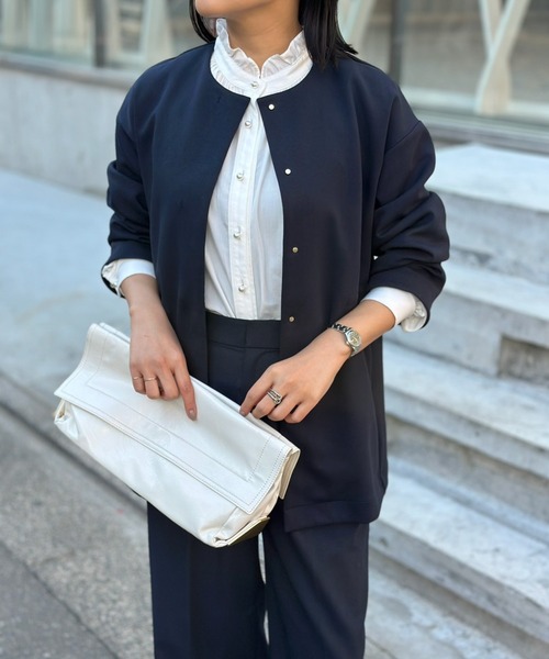 「Emma Taylor」 ノーカラージャケット 36 ライトベージュ レディース_画像2