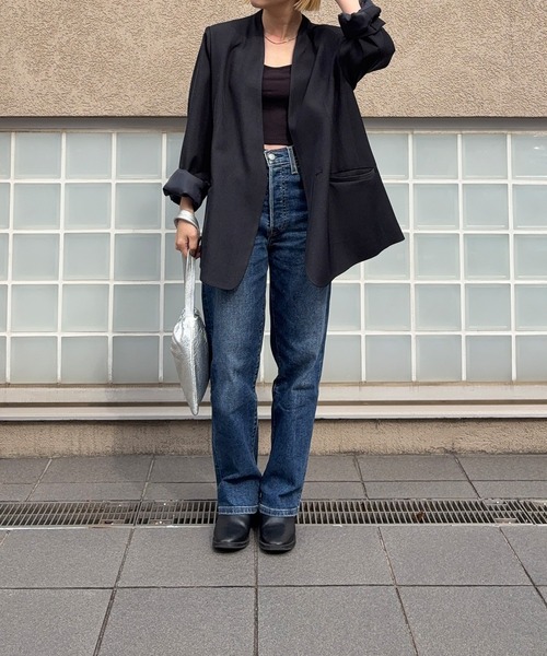 「meilmada」 ノーカラージャケット FREE グレー レディース_画像2