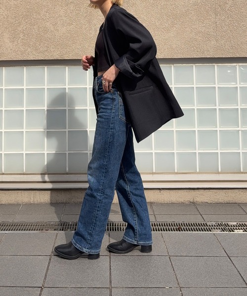 「meilmada」 ノーカラージャケット FREE グレー レディース_画像4