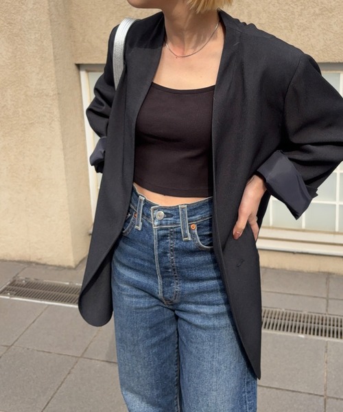 「meilmada」 ノーカラージャケット FREE グレー レディース_画像5