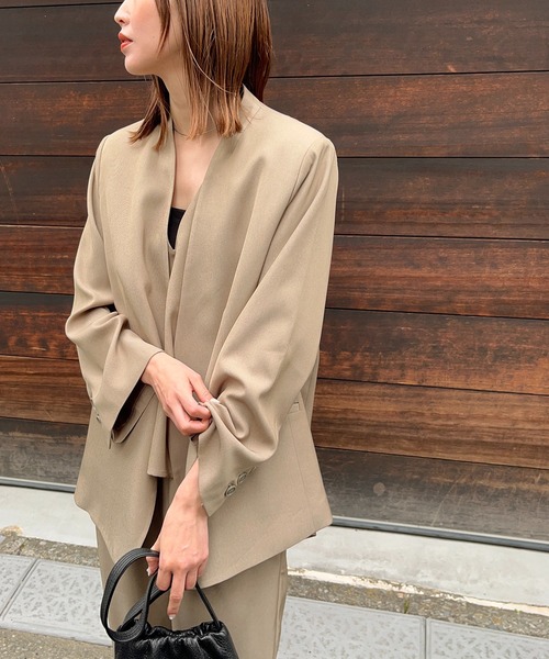 「meilmada」 ノーカラージャケット FREE グレー レディース_画像7