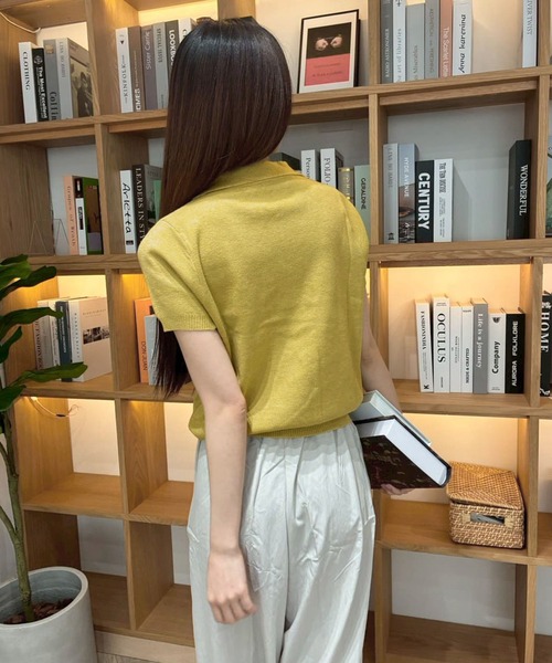 サマーニット ニット セーター プレート付きハーフジップ半袖サマー