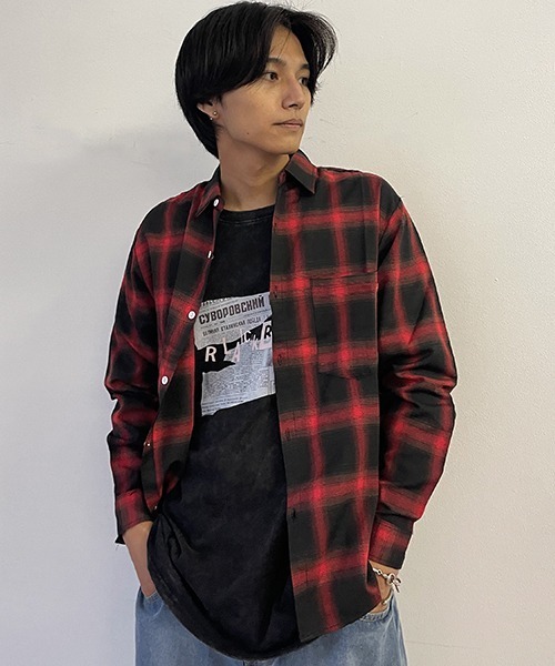 「SEN TOKYO」 長袖ネルシャツ L レッド メンズ_画像9