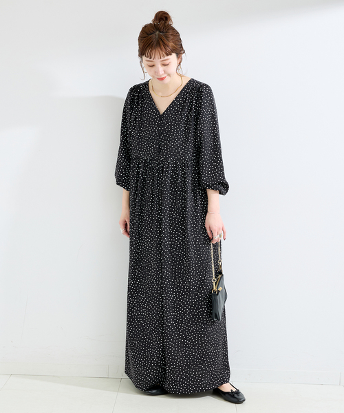 B.C STOCK ブラック ドット柄 キャミワンピース ロング丈 B.C STOCK（ベーセーストック） ワンピース 「追加3」ウォッシャブル