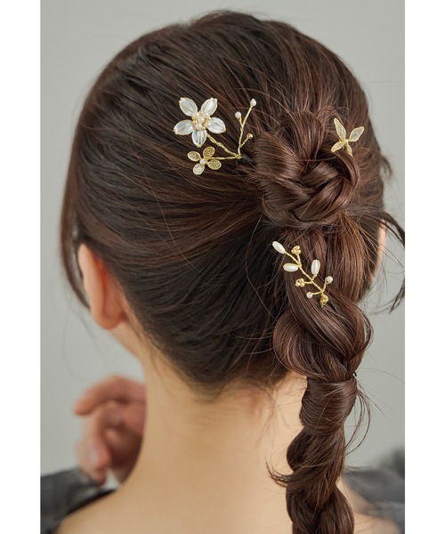 niana（ニアナ） アメリカンフラワーヘアピン3本セット Uピン パール