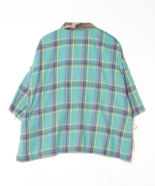 「alternative」 チェック柄7分袖ブラウス M グリーン レディース_画像2