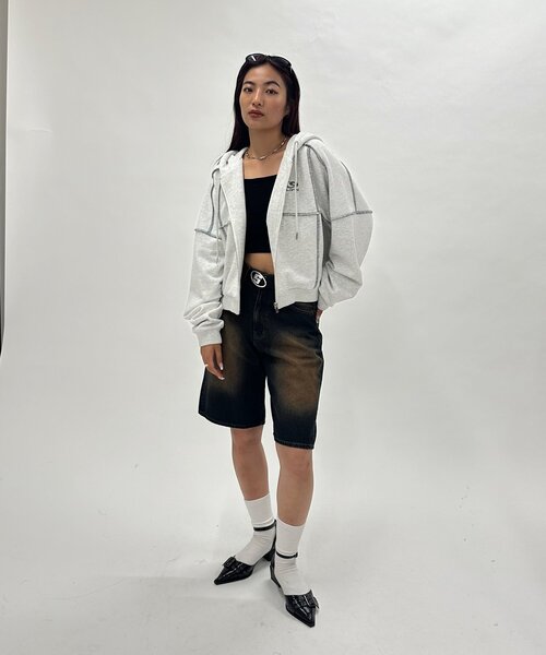 「WHO'S WHO gallery」 「sloppy」ジップアップパーカー FREE チャコールグレー レディース_画像3