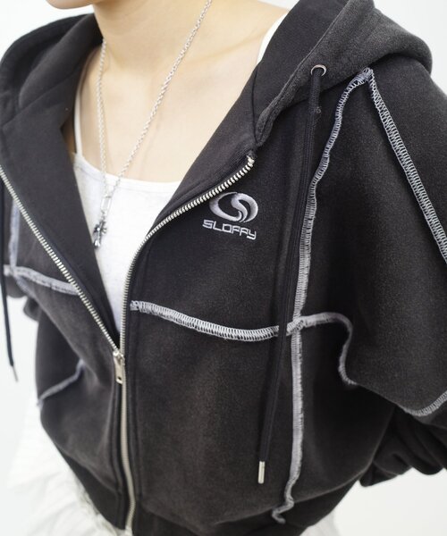 「WHO'S WHO gallery」 「sloppy」ジップアップパーカー FREE チャコールグレー レディース_画像5