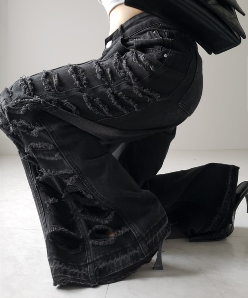 「me+em select」 デニムパンツ X-LARGE ブラック レディース_画像6